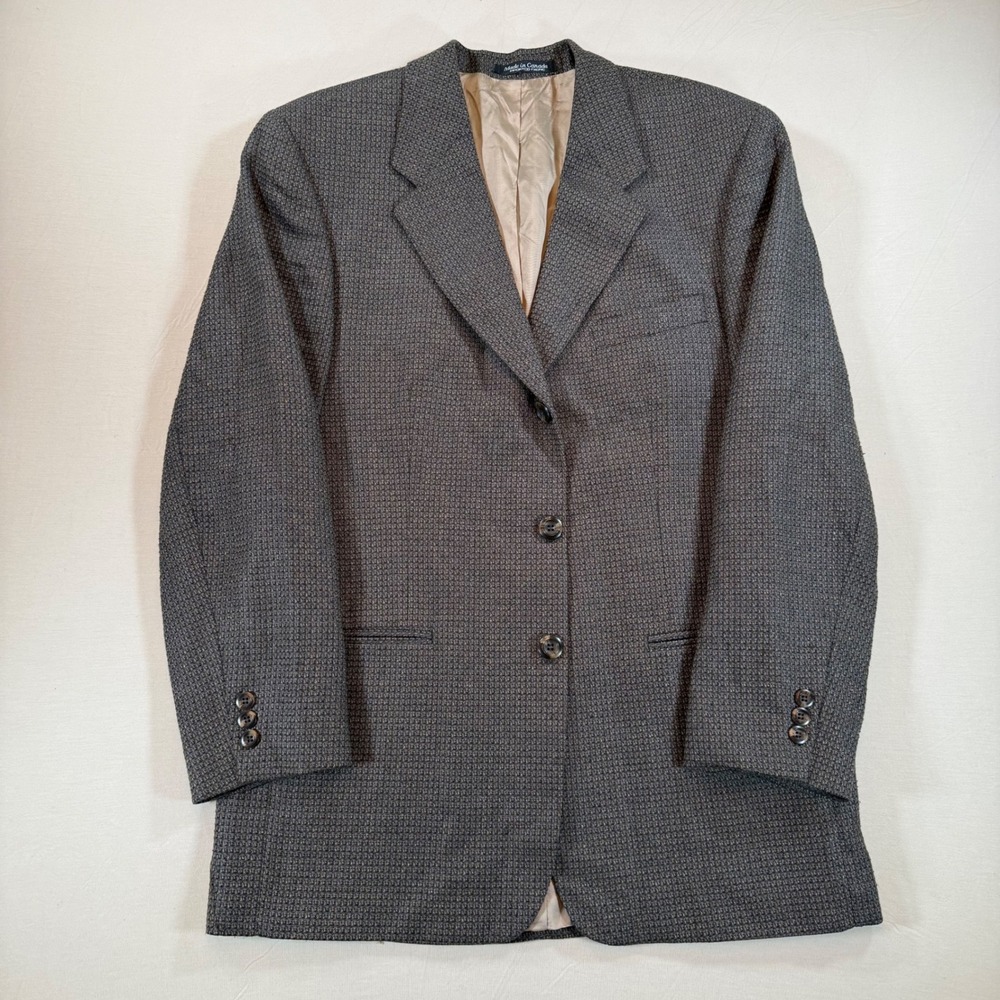 Lorenzo Latini Mens 40R Silk Wool Blazer Grey Blue Textured Sport Coat Canada‎